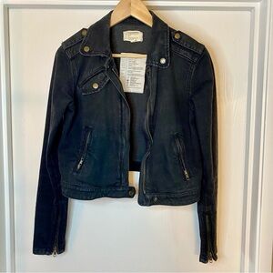 Current/Elliott The Zip Moto Denim Jean Jacket Ebony, Size 1